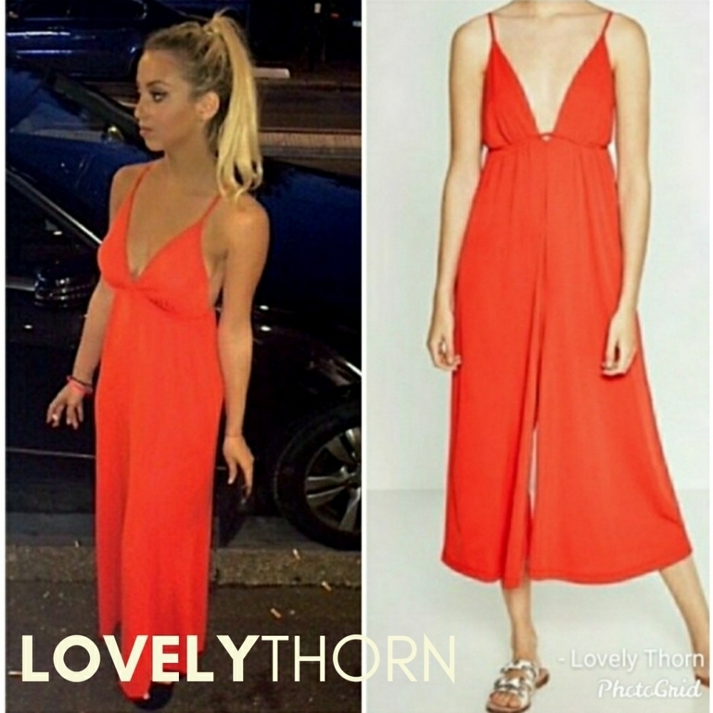 ZARA // ultra-flattering plunge spaghetti strap wide leg crop pull-on jumpsuit